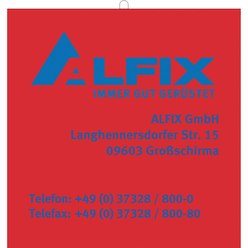 Bannière rouge en plastique avec logo Alfix 30 x 30 cm 